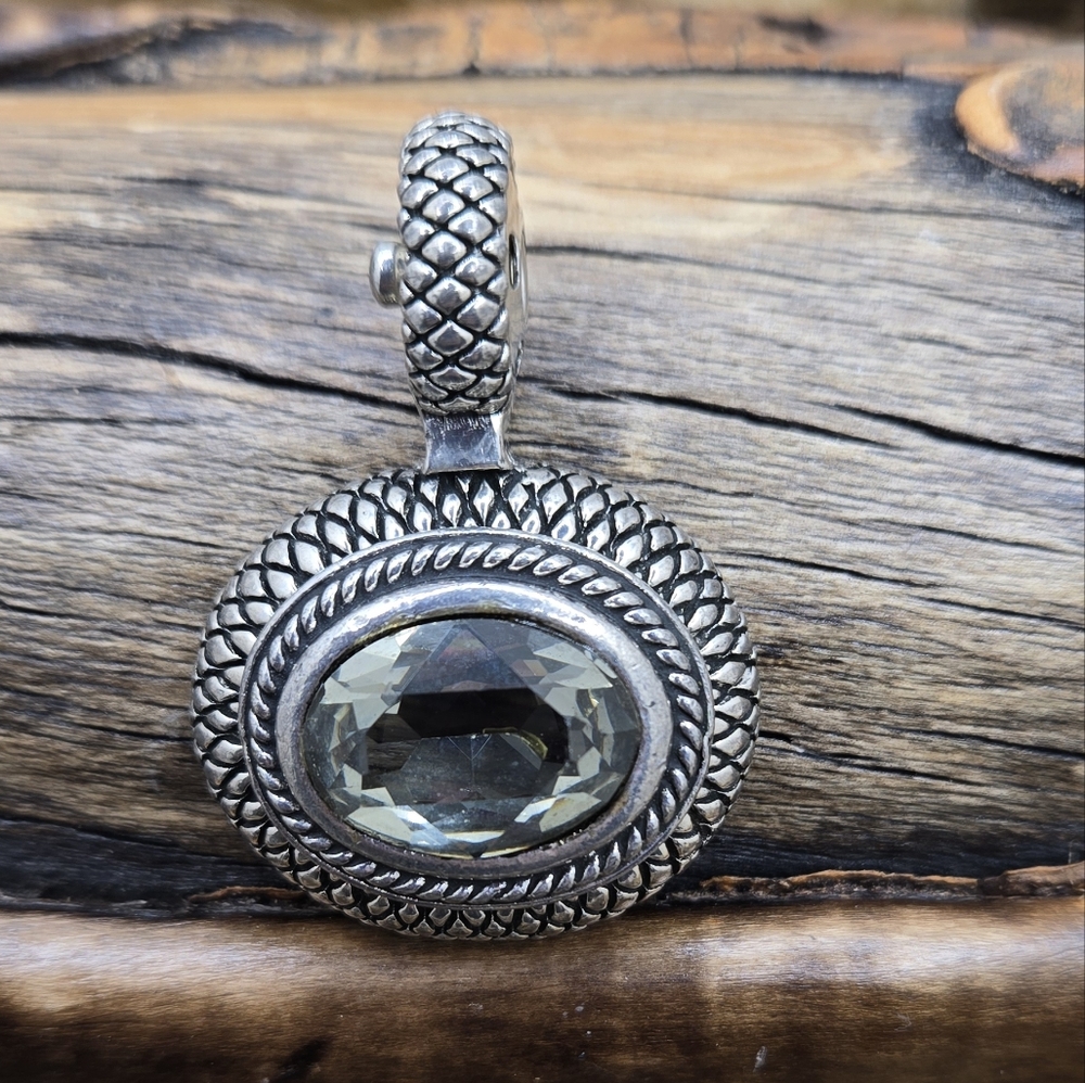 Snap On Pendant to Fit Snap On Chain Silver Tone With Large Center Crystal